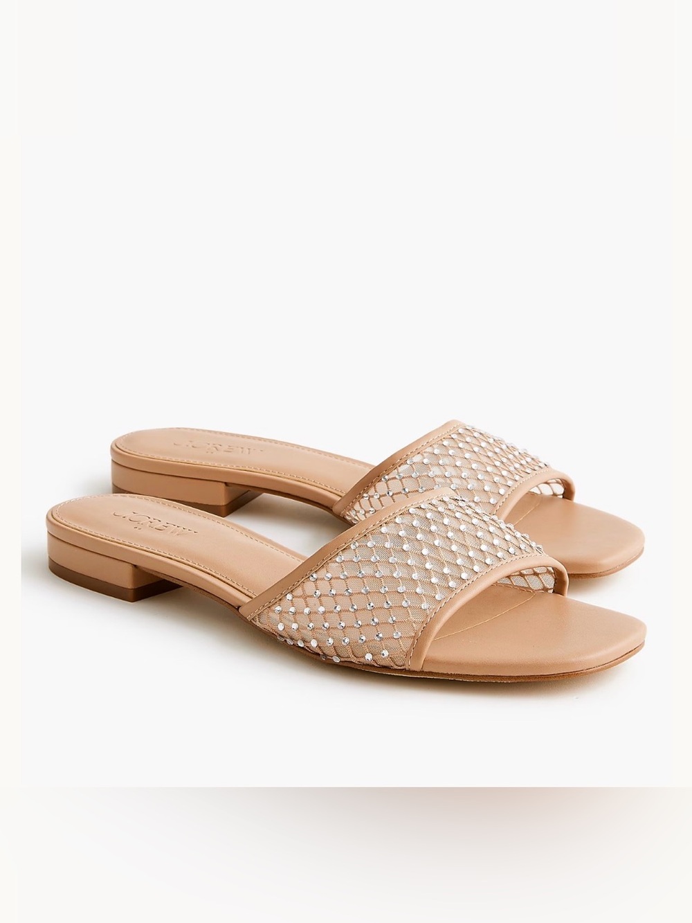 J. Crew Factory Tan & Sparkly Silver Rhinestone Mesh Netted Slide Sandals, 9